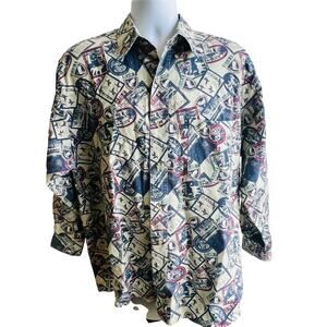 🦆 Ducks Unlimited Men’s L Stamp Print Button Up Shirt 100% Cotton Outdoors